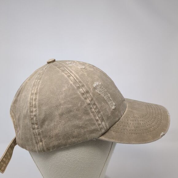 David And Young Slideback Hat Tan One Size Adjustable Distressed 6 Panel - Picture 4 of 8